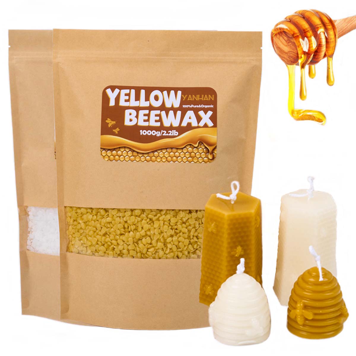 Candle Making Kit Beeswax - 1000G Lilin Lebah Kuning Putih Butiran