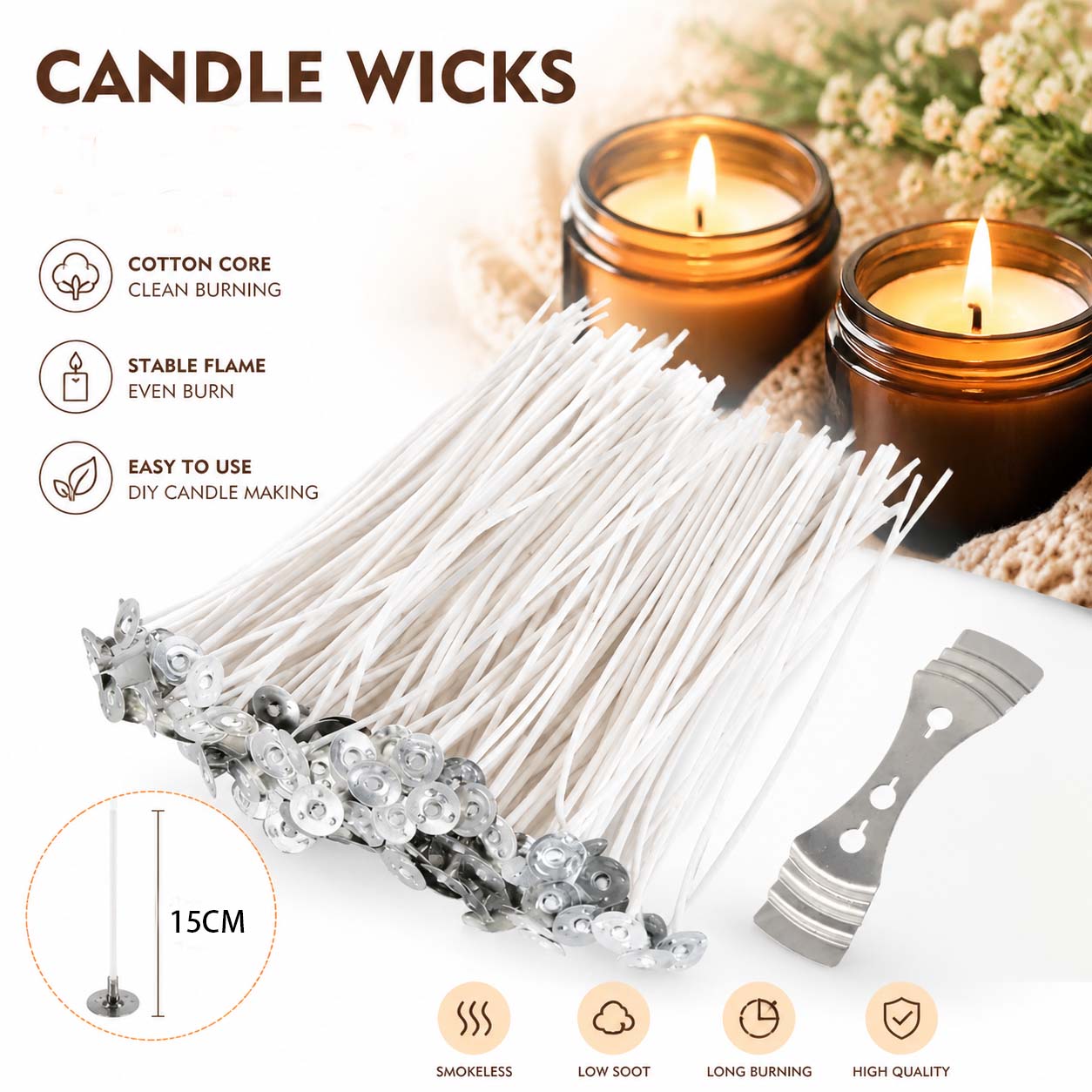 Soy Wax Pillar Blend - Sumbu Lilin Tanpa Asap, Sumbu Kapas
